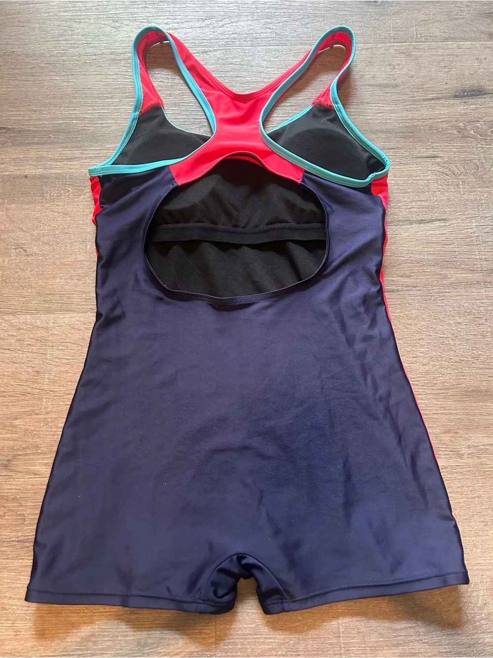 Charmo One-Piece Swimsuit Womens Size S Navy Red Teal Colorblock Boyleg